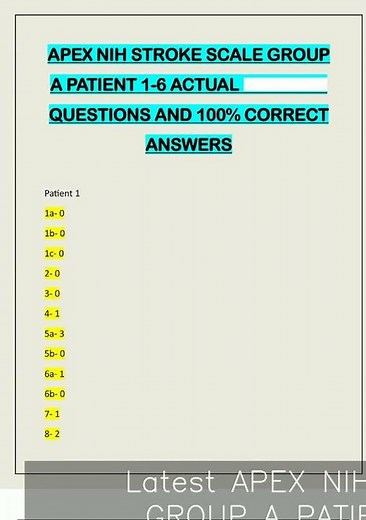 Latest APEX NIH STROKE SCALE GROUP A PATIENT 16 ACTUAL QUESTIONS AND 100 CORRECT ANSWERSpdf video