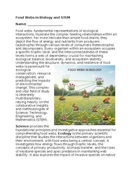 Food Webs & STEM - No Prep - Worksheet - 100% Editable