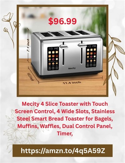 Mecity 2 Slice Touch Screen Toaster, 1 5 Wide Slot, Stainless Steel Smart Toaster