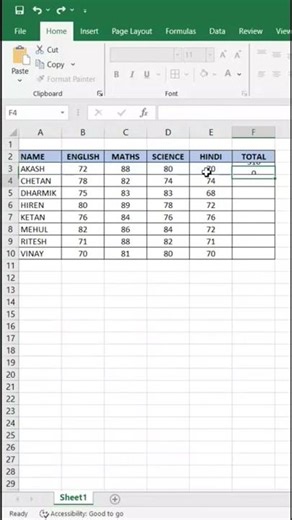 Sum formula in Excel