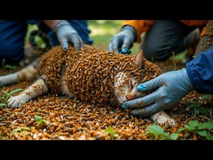 Emergency rescue! White Persian cat caught in millions of bees! 🐝😱