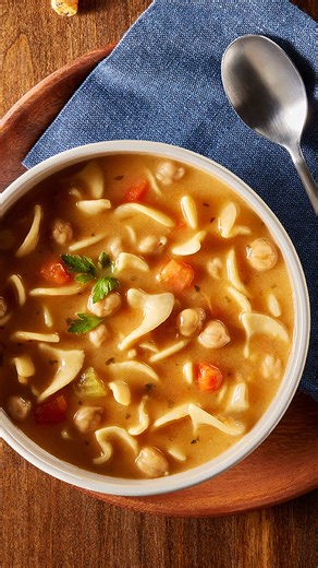 Stay cozy by heating up 17g of protein in one can of our Chickpea & Noodle Soup for the satisfying taste you count on. | Progresso | Facebook