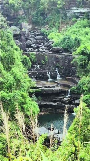 Rain Falling at the Waterfall | Peaceful Nature Sounds & Green Forest