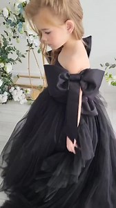Tutu Flower Girl Dress, Black Flower Girl Dress Junior Wedding Outfit, Flower Girl Dress With Train, Flower Girl Dress With Big Bow - Etsy