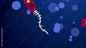 2d animation of bacteria floating in boiling water. Flagellates, microorganisms with flagella, unicellular. Chemosynthesis, obtaining nutrients in a thermal spring at great depth. Black smokers fauna