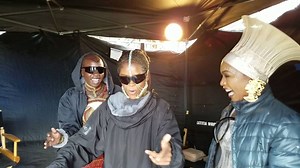 Part 1 / The birth of MC Baby Underbite. #LetitiaWright featuring Winston Duke, Angela Bassett & Danai Gurira. Name inspired by this dope costume by Ruth Costume Design, Inc. #BlackPanther #BTS | Lupita Nyong'o