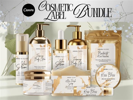Cosmetic Label Template Bundle: Gold Skincare Labels, DIY Branding Kit (canva Editable, Digital Download) - Etsy