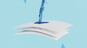 Download 3d absorbent layer and arrow ventilate shows with synthetic fiber hair, water droplets for diapers, sanitary napkin, baby diaper adult concept, 3d animation for free