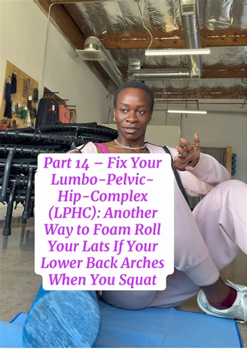 Another way to foam roll your lats if your lower back arches when you squat. 👉🏾 Tuck your pelvis, turn slightly toward the side you’re working, and avoid rolling on your spine. Once you’re comfortable, try a ‘peanut’ roller for deeper release. Slow, intentional movement always wins.