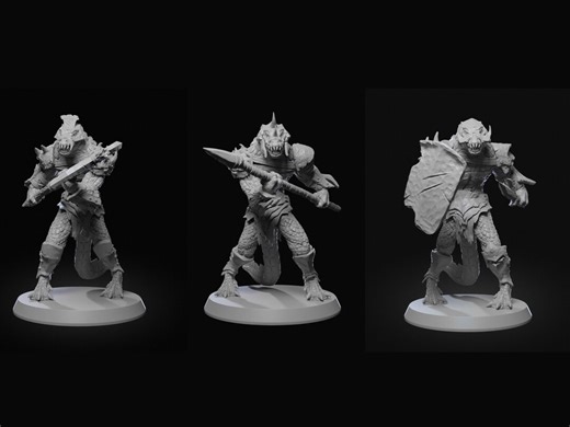 Lizard Man Soldiers 3-man Unit RPG Model W/ Base | 32mm and 75mm Scale Options | D&D Tabletop Miniature | *new Resin Formula - Etsy