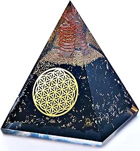 Orgone Pyramid – Shungite Crystal Pyramid for Spiritual Protection and Inner Peace – Handmade Orgonite Pyramid with Flower of Life – Shungite Pyramid for Positive Energy, Meditation, Yoga