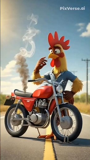 "Cartoon Rooster and the Smoking Bike – Funny Animation Short"