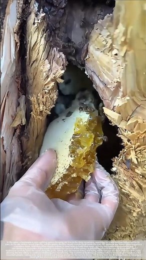 Cutting down trees in the deep mountains to collect wild honey.