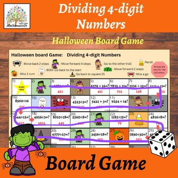 Dividing 4-digit Number Halloween Board Game