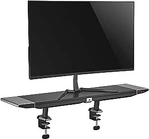Clamp-on Monitor Stand Riser, RGB Gaming Computer Monitor Stand with 4 USB 3.0 Hub, Extra Wide 35.4" Floating Desk Shelf Built-in USB Hub Storage Drawers for PC Laptop iMac
