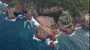 Massif de l'Esterel -Theoule sur Mer -Pointe de l'Aiguille. Esterel Mediterranean coast of red rocks, beach and sea. French Riviera on the Côte d'Azur