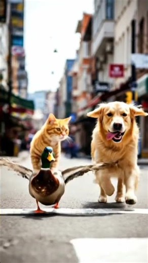 #Cat Riding a Duck While a Dog Chases in the City