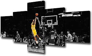 Black and Yellow Background Match Wall Art Painting Basketball Player Kobe Bryant of Lakers at Staples Center in Los Angeles Pictures Print On Canvas for Home Decoration Ready to Hang -50"W x 24"H