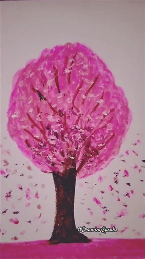 BEAUTIFUL SPRING SEASON PINK TREE DRAWING #drawing #draw #kidsart #youtubeshorts #howtodraw #viral
