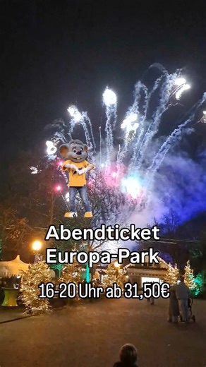 ✨ **Europa-Park Abendticket ab 31,50 €** ✨ 🎢 Eintritt ab **16:00 Uhr** ❄️ **Winterzauber erleben** 🕯️ Lichter, Schneeflocken & Plätzchenduft 🌙 Perfekt für alle, die den Europa-Park in der **Abendstimmung** genießen wollen! 🎄 Winterzauber: **29.11.2025 – 18.01.2026** 👨‍👩‍👧‍👦 Erwachsene ab **31,50 €** 🧒 Kinder & Senioren ab **26,50 €** ➡️ Einlass über den **Haupteingang** ⚠️ Tickets sind **tagesdatiert** ✨ Weniger Zeit, trotzdem magisch ✨ Achterbahnen, Shows & Winterflair ✨ Ideal nach der