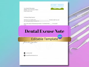 Dentist Excuse Note Template | Dental Work Excuse Letter | Doctors Note | School Absence Note | Customizable Doctor's Note | Sick Leave Note - Etsy