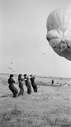 Aircraftwomen learning how to handle a barrage balloon #aircraft