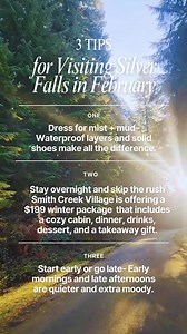 Visiting Silver Falls in February? Here are 3 tips to know before you go: 1. Wear waterproof shoes and layers. The mist and muddy trails are part of the magic. 2. Make it an overnight stay at Smith Creek Village with the $199 winter package available through February 28. It includes a cozy cabin, dinner, drinks, dessert, and a takeaway gift. 3. Visit early in the morning or later in the afternoon for fewer crowds and the best waterfall flow. Tap the link below to book your stay and grab this win