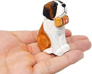 St. Bernard Dog Wooden Figurine - Hand-Carved Miniature Rescue Dog Statue. Artisan Pet Sculpture. Home Decor & Gift Collectible