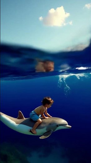 Adorable Boy's Magical Dolphin Ride! 🌊🐬#dolphin #cute #ocean #joy #funny #ai #animallover #moments