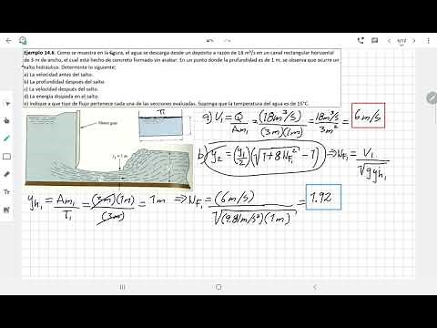 Ejemplo de cálculo de salto hidráulico, número de Froude y número de Reynolds para canales abiertos