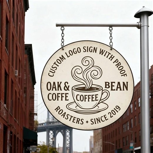 Custom Coffee Shop Metal Sign With Logo, Personalized Business Sign, Round Cafe Wall Decor, Coffee Roaster Branding Sign - Etsy