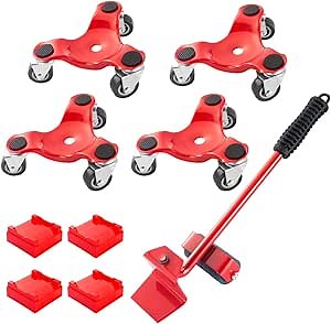 Furniture Mover & Lifter Kit with 4 Sliders,3 Wheel Furniture Dolly, 6-Inch Steel Tri-Dolly with Caster, Easy Moving System Roller Riser for Bulky & Heavy Loads, 9 Pack 440-lb Load Capacity