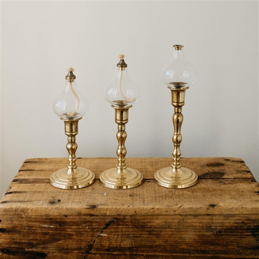 Brass Candle Oil Lamps | Set of Three - Etsy