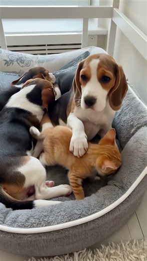 Kitten Was Too Scared to Join The Cuddle Then The Puppy Did THIS