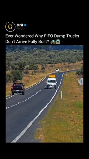 Grit on Instagram: "Ever wondered why FIFO dump trucks never arrive fully built? These massive machines are simply too large to be transported in one piece, especially on regular highways. Their gigantic size makes full assembly at the factory impossible for road travel. Instead, FIFO dump trucks are shipped in separate parts — the chassis, wheels, and dump body — all transported individually to the mining or construction site. Once there, experts assemble the entire truck using cranes and heavy