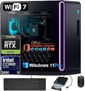 Dell Alienware Aurora 2025 Gaming Desktop - Intel Ultra 9 285K • RTX 5080 16GB GDDR7 (Beats RTX 4090) • 32GB DDR5 RAM, 2TB SSD, 2TB HDD • Wi-Fi 7 • w/Office Lifetime, DVD Drive • Win 11 Pro