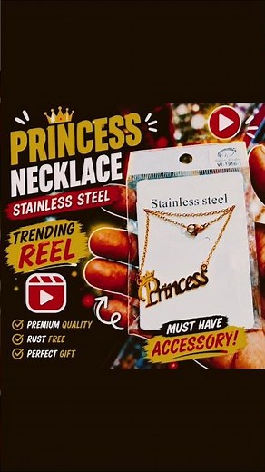 Princess Stainless Steel Necklace 👑 | Premium Gold Finish | Girls Fashion Jewellery