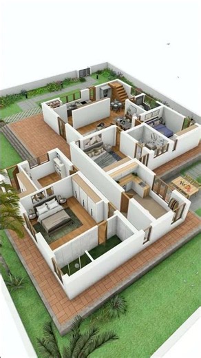 Luxury Villa 3D Floor Plan | Modern Home with Garden, 3 Bedrooms & Open Living Space