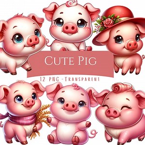 Cute Pig Clipart Bundle 12 PNG Cartoon Cute Little Piglet Digital Download Art Illustrations Printable Farm Animals Digital Art Png Files - Etsy
