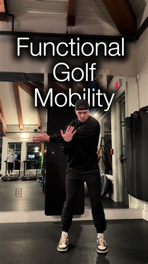 Functional Golf Mobility Try this pre round to stretch everything your body will see during a golf swing. 1. Golf posture. Pull left arm across chest. Step left foot perpendicular in front of right foot. Two pulses into back swing(for right handed golfers) Go both ways and switch each one. 2. Golf posture. Right arm pulled across chest. Left foot open up to 90 degrees keeping right knee straight 2 pulses into follow through(for right handed golfers). Go both ways switching each body part. 3. Ath