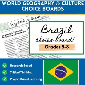 Brazil Country Study Choice Board|5th–8th Grade World Geography Research Project