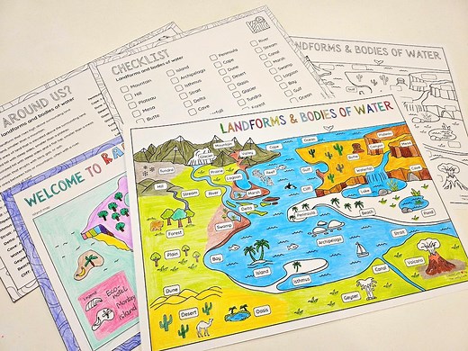 Landforms and Bodies of Water Poster, 40 Types, Map Labeling, Checklist, Build an Island, Kids Science Coloring, Earth Science, Water Bodies - Etsy
