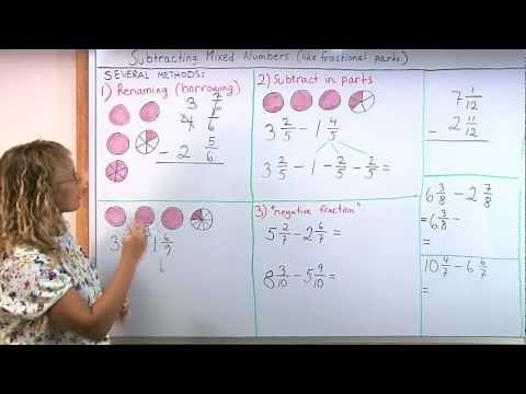 Subtracting mixed numbers (like fractional parts) - three methods