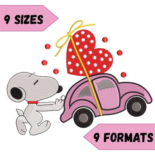 Snoopy Valentine Embroidery Design, Dog Love Car (9 Sizes) (digital Download) - Etsy