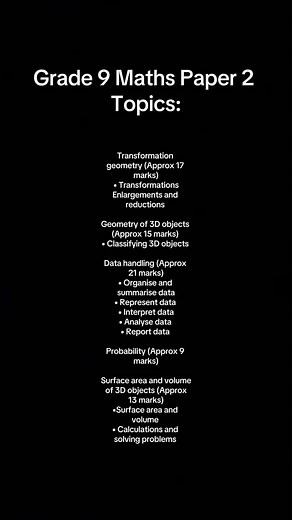 Grade 9 Maths Paper 2 Topics #maths #grade9 #grade9students #grade9notes #grade9math #grade9student #grade9lesson #exam #examen #exams #grade8