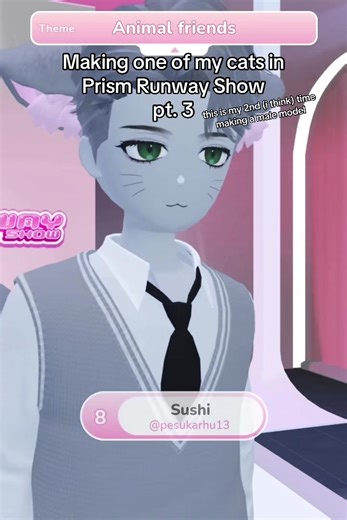 i have no idea how to style the male model, but im glad i only have 1 male cat cus that looks like a mouse🙏✌️ #prismrunwayshow #prs #roblox #cat