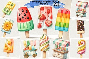 Pastel Summer Popsicle Clipart: Watercolor Ice Cream Pngs (digital Download) - Etsy