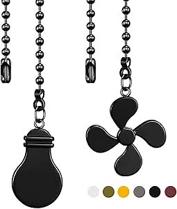 Ceiling Fan Chain Extender Set, 12 Inch Ornaments Extension Chains with Decorative Light Bulb and Fan Cord, Black Copper