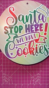 2.2K views | Let's make a Santa stop here circular wooden sign  Vinyl - Purple & Pink - Rainbow Glitter & 001g White.. Circular Wooden Plaque - Pattern 6 #craftvinyl #cricutcrafts #glittervinyl #cricutcrafts #rainbowvinyl #diycrafts #christmascrafts #cricutcreations #cricutmade | Crafty Cutter Limited | Facebook