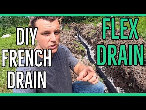 DIY Installing A French Drain using Flex Drain with sock. ||Affordable French Drain || Link Below ||